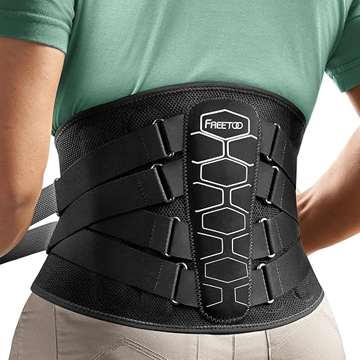 FREETOO Back Brace for Lower Back Pain Relief with Pulley System,Lumbar Support Belt for Men & Women with Lumbar Pad, Ergonomic Design and Soft Breathable 3D Knit Material,for Herniated Disc,Sciatica, Size S, Waist 26.77～33.4 inches