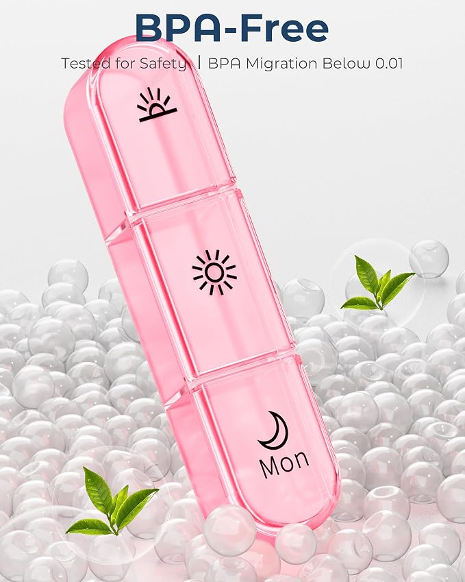 Windtrace Pill Organizer 3X a Day, 7-Day Weekly Compartment | Easy Track, Durable, 3D Labels, BPA-Free, Stylish, Travel-Friendly, 7-Day Capacity, Cute Pattern