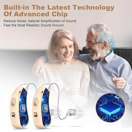 Hearing Aid for the Elderly-Easy to Operate-One Touch Adjustment-Built-in Noise Reduction-Rechargeable Hearing Aids (Skin color)
