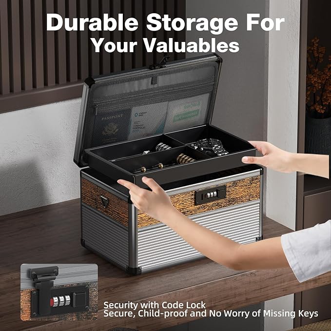 Glosen security lock box with code medicine lock box for Personal Items (Medium size 12inch Black) Lockable Dorm Storage Trunk with code Lock - Briefcase