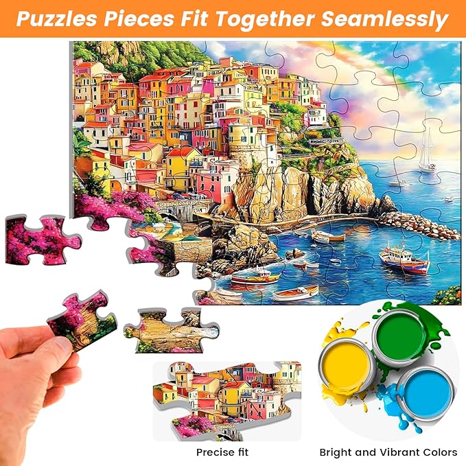 4 Pack 36 Large Piece Puzzle for Seniors Alzheimer Puzzles Dementia Alzheimer's Products Activities for Elderly Adults Lake Farm Easy Jigsaw Puzzle Memory Cognitive Games with 4 Storage Bags
