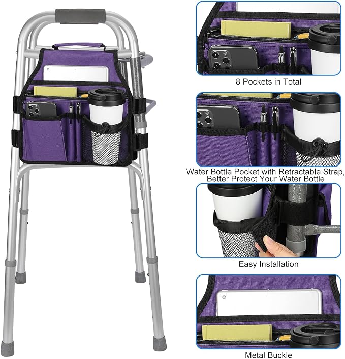 supregear Side Walker Bag, Walker Accessories Bag w/Cup Holder, Folding Walker Basket Waterproof Walker Organizer Caddy Pouch for Most Walker with Side Bar for Seniors, Elderly, Double Sided
