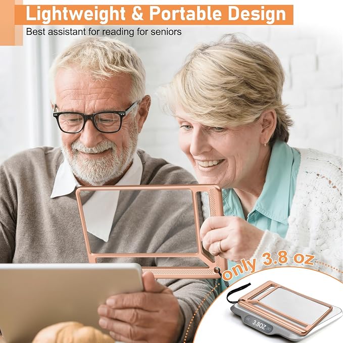 AKKYCVS 5X Full Page Magnifying Glass for Reading, Lightweight Rectangular Magnifier Provides Large Book Page Viewing Area, Handheld Magnifier for Reading Small Print for Seniors, Low Vision-Rose Gold