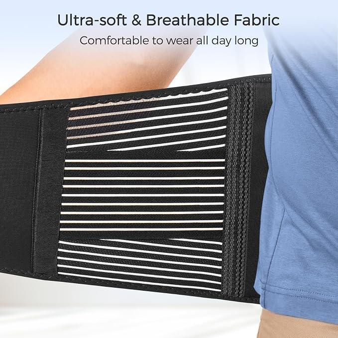 FREETOO Back Braces for Lower Back Pain Relief with 6 Stays, Breathable Back Support Belt for Men/Women for work , Anti-skid lumbar support belt with 16-hole Mesh for sciatica(M)
