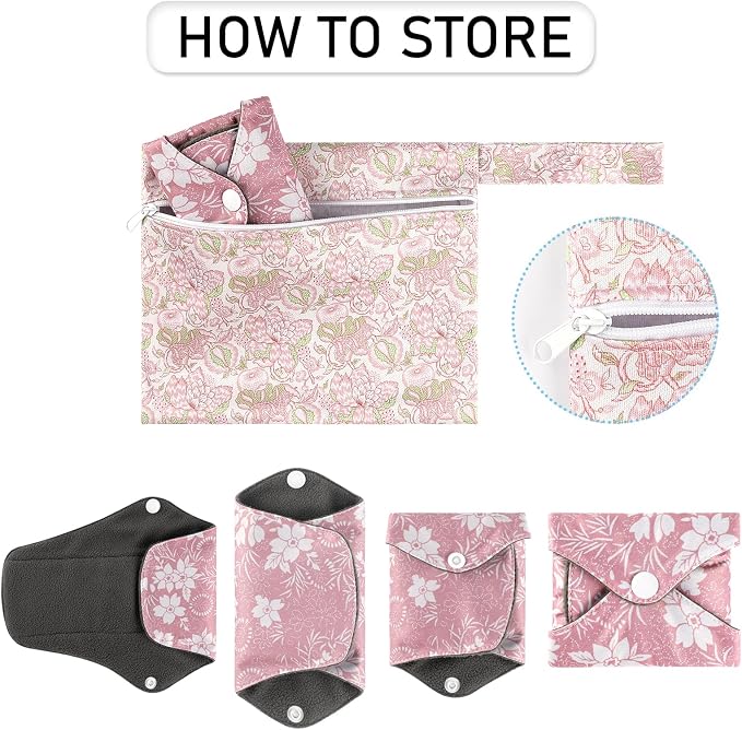 PHOGARY 7 Pcs Reusable Menstrual Pads, Reusable Sanitary Pads for Women, Washable Overnight Cloth Menstrual Pad Heavy Flow with Wet Bag