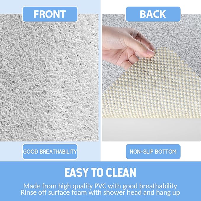 Non-Slip Bathtub Mat, Anti Slip Shower Mat, Fast Drying Bathtub Mats, Foot Scrubber Mat, Anti Slip Mat for Tub, Floor, Bathroom, Kitchen, Home, Hotel (White 24"×24")