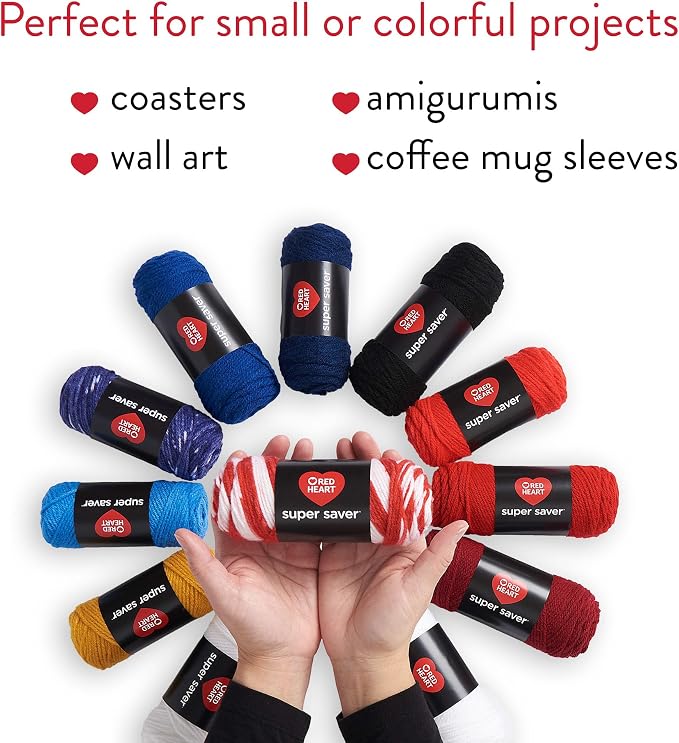 Red Heart Super Saver Yarn Super Craft Kit America, with 12 Pack of 50g/1.7 oz. 4 Medium Worsted Yarn for Knitting & Crocheting, 12 Colors, Perfect for Chunky Sweaters, Blankets, Amigurumi