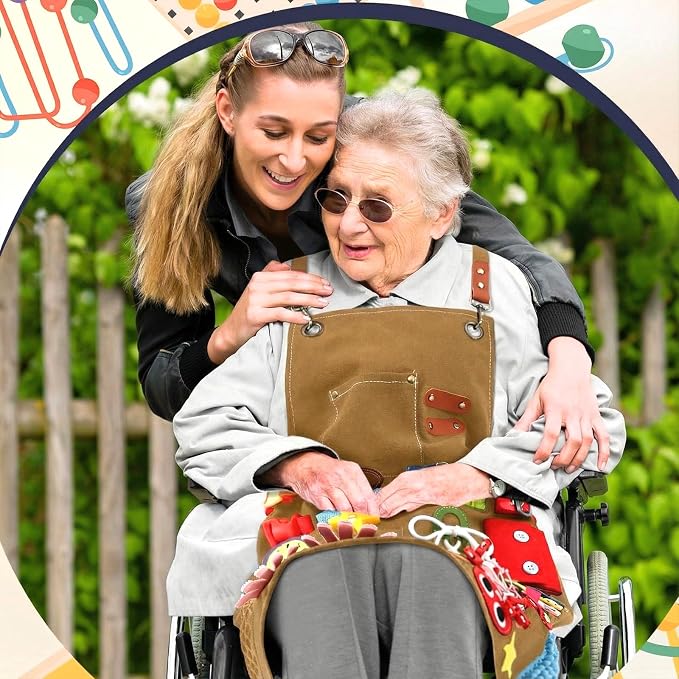Shyyween Fidget Apron for Elderly Fidget Blanket for Dementia Alzheimer's Therapy Activity Apron Anxiety Relief supplies(Camel)