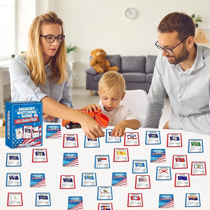 gisgfim 100 PCS Memory Matching Game Flags of U.S. States Concentration Memory Card Educational Cards Games Geography Learn States Capitals Game Gift for Kid Adults Learning Activities Matching Games