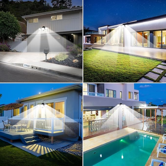 LED Security Lights Motion Sensor Outdoor Lights, 6500K Daylight, IP65 Waterproof, Dusk to Dawn, 3-Head Motion Detected Flood Light for Garage, Yard, Porch
