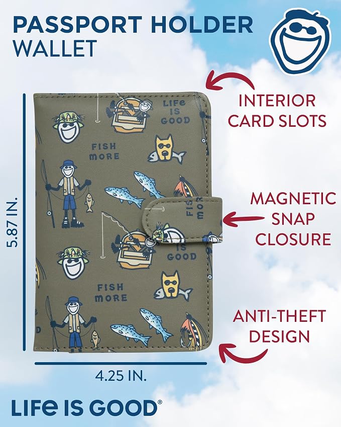 Life is Good Travel Passport Cover, Card Slots, Snap Closure | Slim Design, Card Slots, Snap Closure, Fits Neatly in a Purse or Backpack, Keeps Documents and Boarding Pass Organized