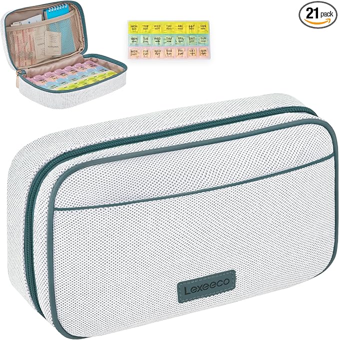 Weekly Travel Pill Organizer 3 Times A Day Pill Case for Purse with Removable 7 Day Pill Box Holder,Cute Medication Organizer Pill Container for Medicine, Vitamin, Fish Oils,Supplement(Teal, Large)