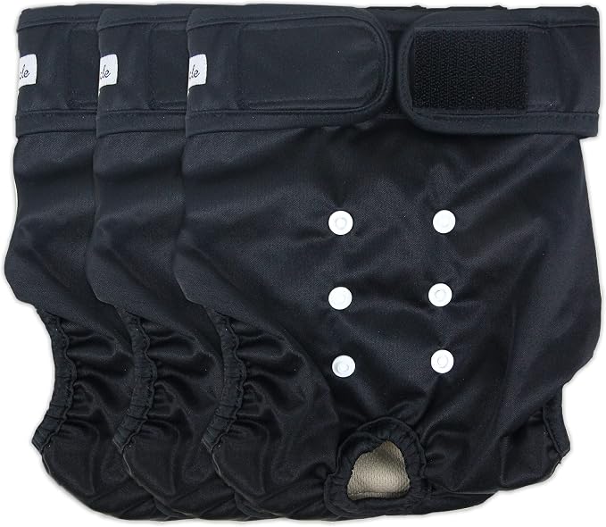 Washable Female Dog Diapers - Premium Reusable Diapers for Doggie in Heat - Highly Absorbent Dog Diapers Female for Pet Incontinence with Adjustable Snaps(Black, XL)
