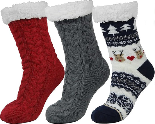 BenSorts Women Winter Thick Slipper Socks with Grippers Non Slip Warm Fuzzy Socks Christmas Gifts