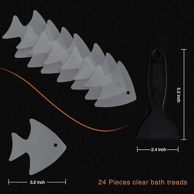 Bathtub Stickers Non-Slip, 24 PCS Safety Shower Treads Adhesive Appliques with Premium Scraper (Gray)