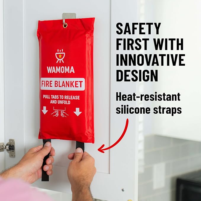Fire Suppression Blanket with Hooks - Waterproof, Oil-Resistant, Fiberglass Fire Blanket for Home, Kitchen, Grill, BBQ, Fireplace with Rapid Deployment | Reusable Fire Resistant Safety Sheet