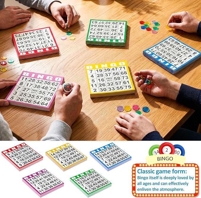 Harloon 2000 Sheets Bingo Paper Game Cards 20 Books 4"x4" Disposable Cards Suit for Family Game Nights Large Groups Activities (Bright Color)
