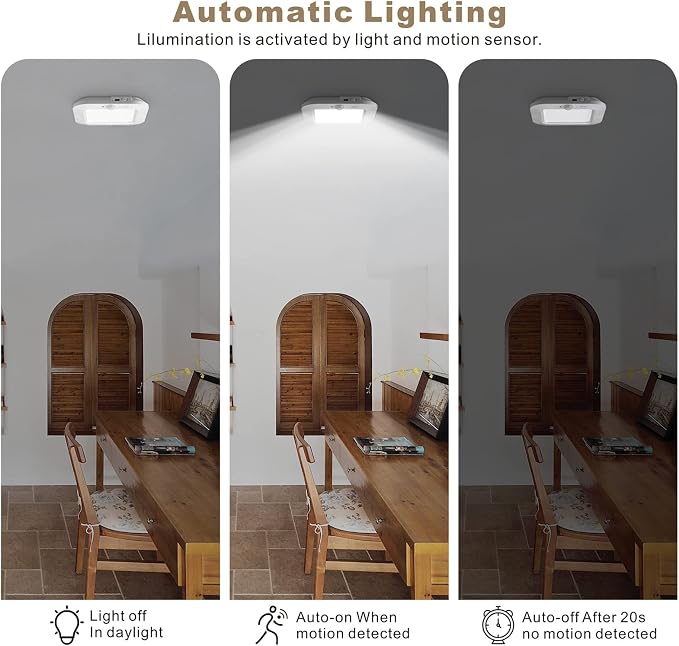 Rechargeable Motion Sensor Ceiling Light, Closet Light with USB Cable | Battery Operated, Motion Activated Cool White Light, Indoor Use for Closet Stair Pantry Hallway Shed Laundry