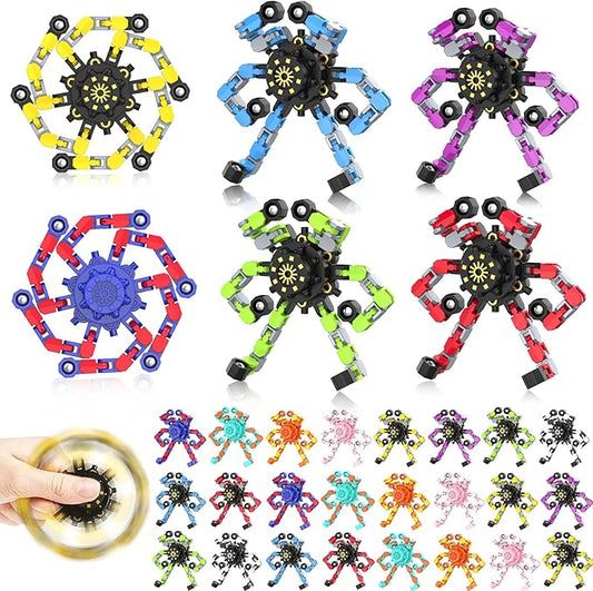 Transformable Fidget Spinners,30PCS Funny Sensory Fidget Toys Adults Deformable Chain DIY Robot Spinner,Fingertip Stress Relief Gyro Toy Halloween Party Favors Christmas Stocking Stuffers for Kids