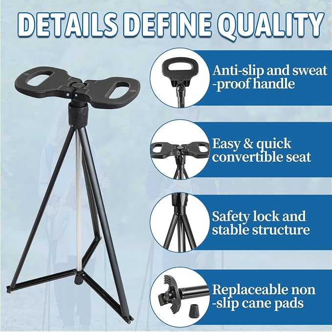 ALEVMOOM Walking Cane with Seat Folding Lightweight, Cane Stool for Adults, Aluminum Walking Chair Capacity 330lb Portable Seat for Senior, with Carry Bag