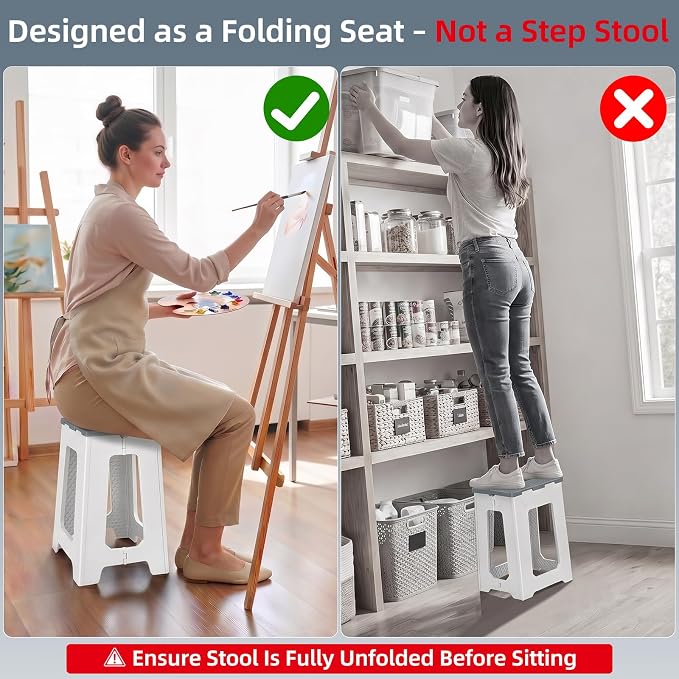 neotidy Foldable Stool Chair, 17.7” Tall Folding Seat for Adults up to 400 lb, Heavy-Duty Plastic Foldable Stool for Sitting, Portable Compact Folding Chair for Home Outdoor Camping, Gray