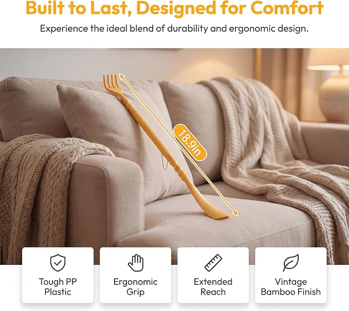 2pcs 2-in-1 Shoe Horn Long Handle and Back Scratcher for Seniors, Extra Long Durable PP Plastic Shoehorn with Vintage Bamboo Finish, Mobility Aid Shoe Helper for Disabled, Post-Surgery Recovery