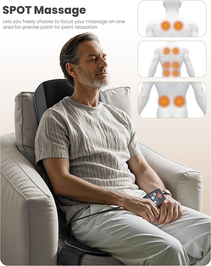 COMFIER Back Massager with Heat,Full Back Massager for Chair with 2 Shiatsu Speeds,Heated Chair Massage Pad with Spot,Massage Seat Pad for Home Office use,Gifts for Women Men Mom Dad