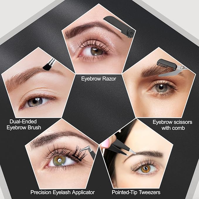 Eyebrow Kit for Men, 17 in 1 Tweezers for Women Facial Hair, Hair Scissors with comb, Eyebrow Trimmer, Brow Brushes, Hair Tools Travel Bag, Professional Grooming Tweezer for Men