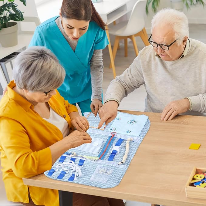 Preboun Fidget Blanket for Dementia Calming Comforting Dementia Activities Sensory Busy Blanket Gifts for Adults Seniors Elderly Alzheimers Autism, 20 x 12 Inches