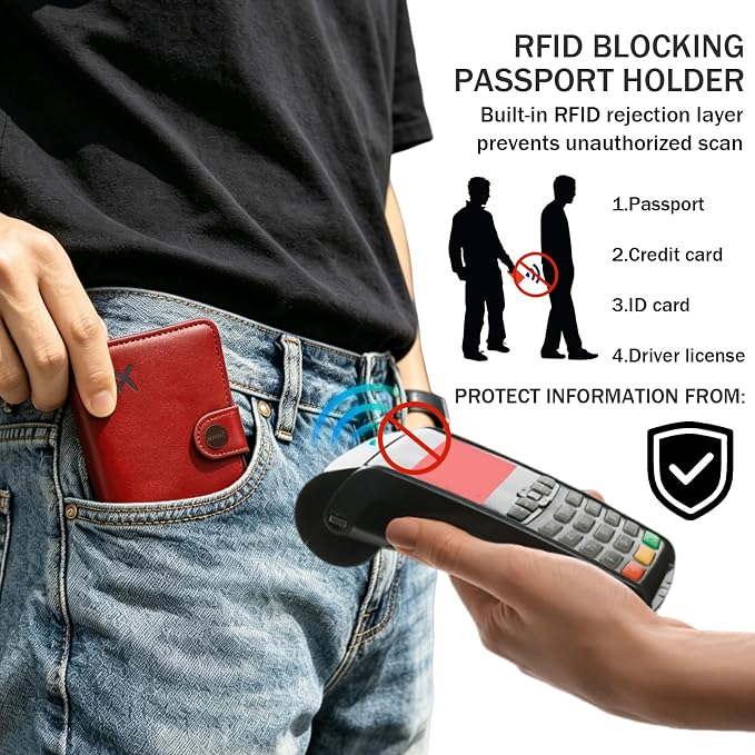 Passport Holder RFID Blocking Travel Wallet, Scarlet Red | Passport Cover with Multiple Card Slots, Water-Resistant & Easy-Carry, Must-Have Travel Accessory for Men & Women.