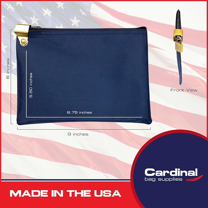 Medication Security Bag with Padlock, Navy Blue | Includes 2 Keys, Small Pill Bag, Travel Carry Pouch, Medicine Storage, Made in USA