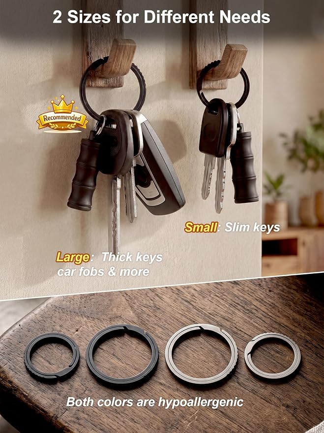 Titanium Key Rings Heavy Duty Easy Open Split Key Chain Rings | Side Push, No Nail Damage, Hypoallergenic, Anti-Slip Ultra Lightweight EDC Bulk Keyrings for Car Key Fob, Gift for Men Women