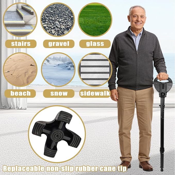 ALEVMOOM Upgraded Walking Cane with Seat, Capacity 440lbs Foldable Cane Chair for Adults, Portable Seats for Seniors, Easy Carry Stick for Hiking Traveling Camping (Black)