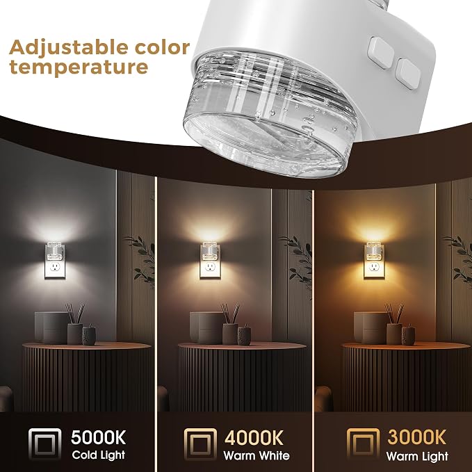 L LOHAS LED Night Light, 3CCT Bubble Night Lights Plug into Wall,2 Pack 3000K/4000k/5000K Adjustable Night Light,Dimmable Nightlights with Dusk to Dawn Sensor for Rooms Bathroom Hallway