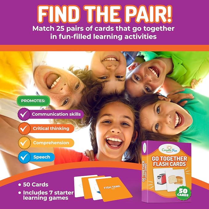 Go Together Flash Cards, 50 Real Matching Picture Cards, 25 Pairs | Cognitive tool - Kids,Adults,Speech therapy,ESL,Autism learning,Dementia activities,Memory,Language Development & Classroom