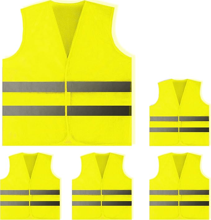 PeerBasics Safety Vests 5 Pack - Yellow Reflective High Visibility, Men Women