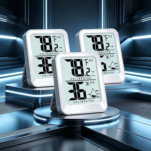 AyayaBoss 3 Pack Room Thermometer Indoor Hygrometer | Mini Size, Monitor Temperature & Humidity, Accurate Fast Read, Easy To View, Kickstand/Hanging/Wall Adhesive, ℉/℃, w/ Battery