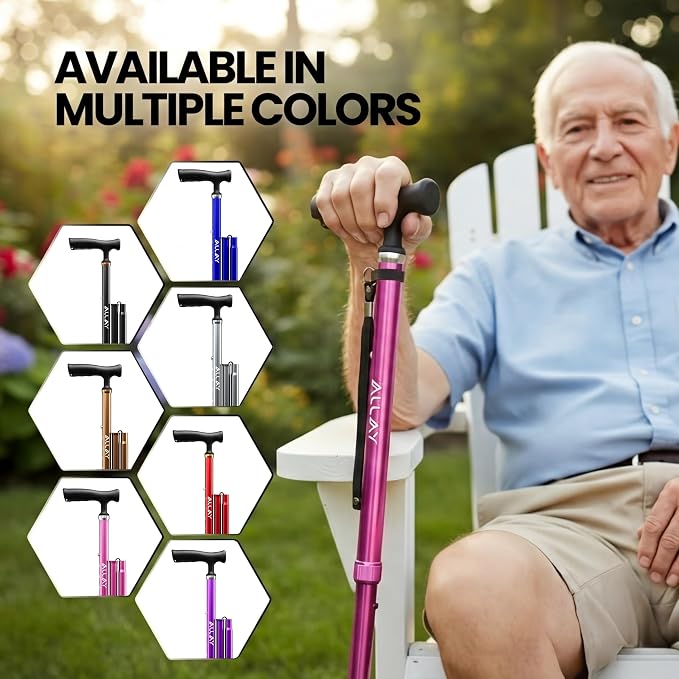 Allay Walking Canes for Men & Women - Adjustable Canes for Women for Stability, Self Standing Wide Quad Pivot Base, Light Weight, Soft Handle Grip and Travel Bag, Walking Sticks for Seniors
