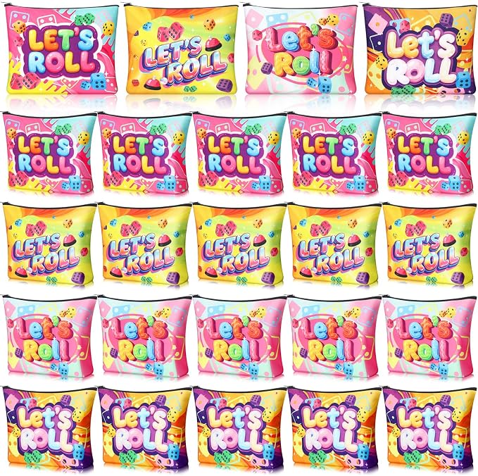 20 Pcs Bunco Gifts for Women Bunco Makeup Bags Let's Roll Game Makeup Bags Casino Lover Gifts Travel Zipper Pouch Dice Game Present Birthday Present for Women Players