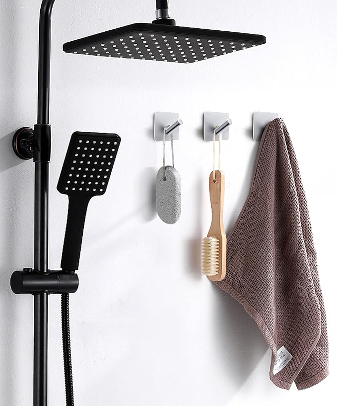 xdgeLoad Heavy Duty Adhesive Hooks, Bath Towel Hooks 4 Pack, Adhesive Wall Hooks for Bathrooms/Coat/Robe/Kitchen, Non-Punching self-Adhesive Hooks, Matte Stainless Steel Silver