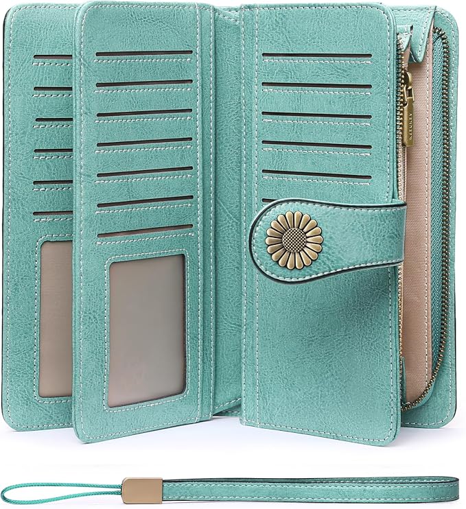 SENDEFN Wallets for Women Leather Credit Card Holder with RFID Blocking Large Capacity Wristlet | with RFID Blocking