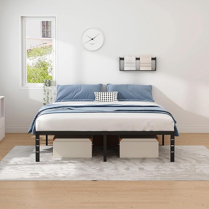 NEW JETO Metal Bed Frame,Queen Size Bed Frame with Storage Space,14 Inch | Heavy Duty Sturdy Mattress Foundation,Easy Assembly,No Box Spring Needed, Black