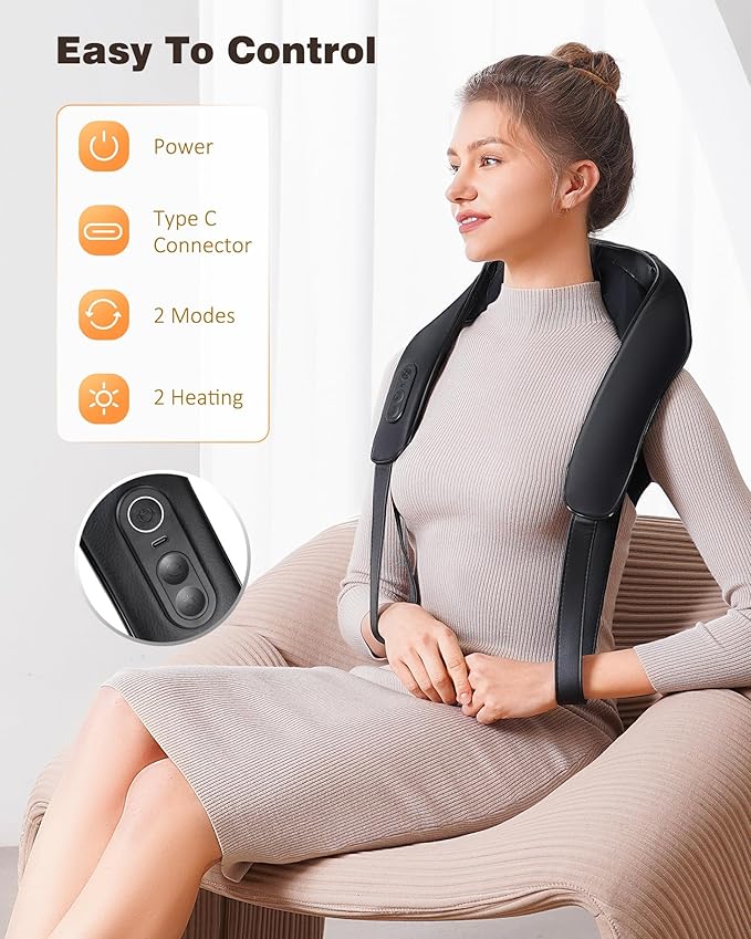Neck and Shoulder Massager with Heat, Cordless Back and Neck Massager, Upgraded Graphene Heating, 4D Shiatsu Deep Kneading Massage for Shoulder, Back,Leg,Pain Relief, Portable Gifts for Dad Mom Friend