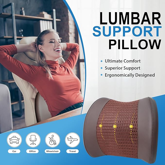 Lofty Aim Lumbar Support Pillow for Car, Car Seat Back Support for Driving | Memory Foam Car Lumbar Support for Driving, Car Back Cushion, Adjustable Straps, Lower Back Pillow, Breathable 4D Mesh, Brown