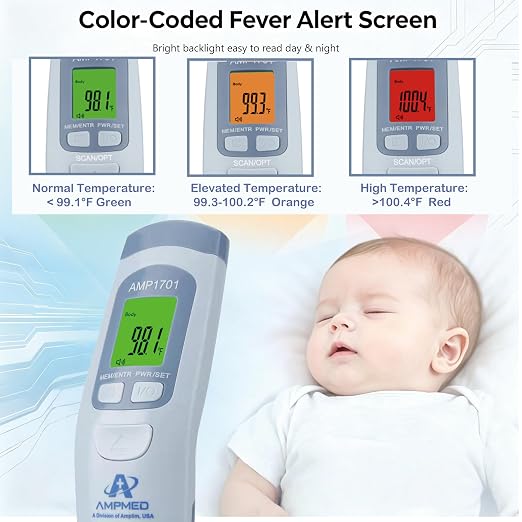 Medical Grade No-Touch Forehead Thermometer | For Adults, Kids, Baby, Non-Contact Digital Infrared Fever Detection