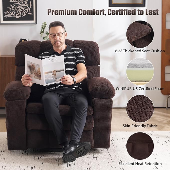 Power Lift Recliner Chair for Elderly, Dual Motor Oversized Recliner with Heat & Massage, Adjustable Headrest, Lay Flat Zero Gravity Recliner with Cup Holder, USB/Type-C Ports & Storage-Brown