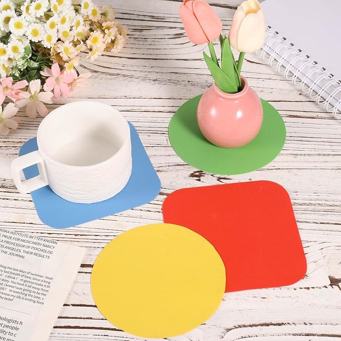 4pcs Rubber Jar Opener, Rubber Bottle Opener Pads Non-Slip Texture Jar Lid Remover for the Elderly or Users with Weak Hands (Red & Blue Square and Yellow & Green Circle)