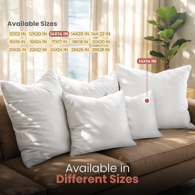 Utopia Bedding 14x14 Pillow Inserts, White Throw Pillows for Couch, 2 Pack | Indoor cushion inserts for bed, sofa & couch, Supportive & fluffy decorative pillows for everyday comfort, Set of 2, White