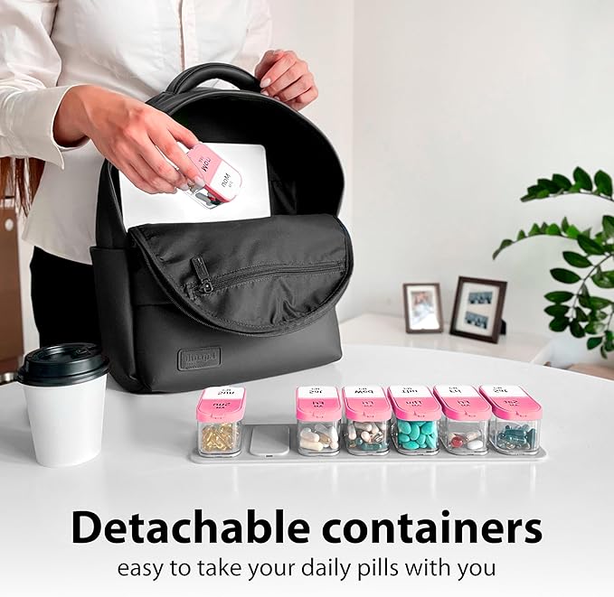 Extra Large Weekly Pill Organizer - XL Vitamin Holder with 7 Detachable AM PM Compartments - Portable Medicine Dispenser for Home and Travel, Big Supplement Container for Weekly or Daily Use, Pink