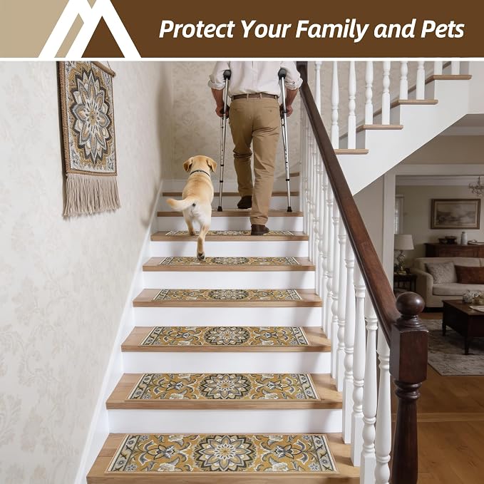 COSY HOMEER Stair Treads for Wooden Steps Non Slip Washable 8" X 30" 4pcs | Self Adhesive,Peel and Stick,Soft Carpet Stair Treads for Kids,Elder,Pet,Residue Free,Reusable Stair Runner,Multi-Surface Use